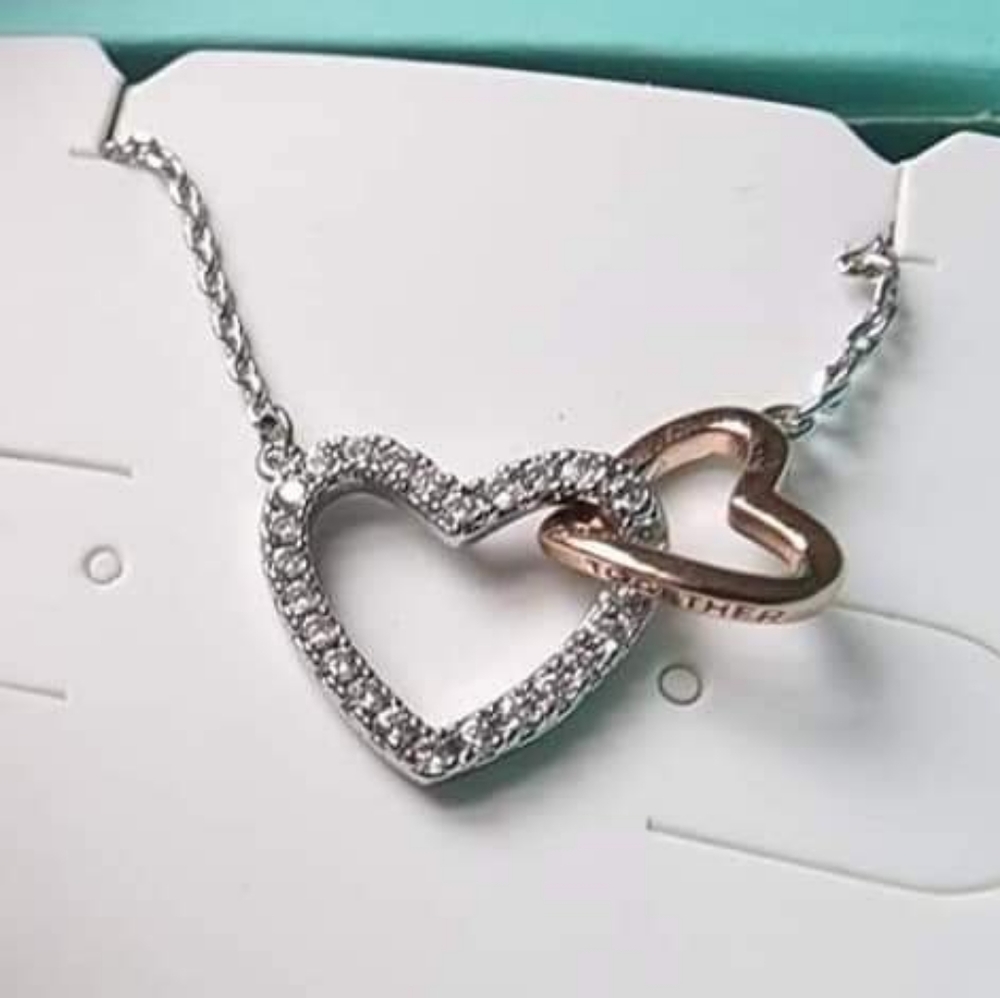Origami owl double heart necklace with stones new